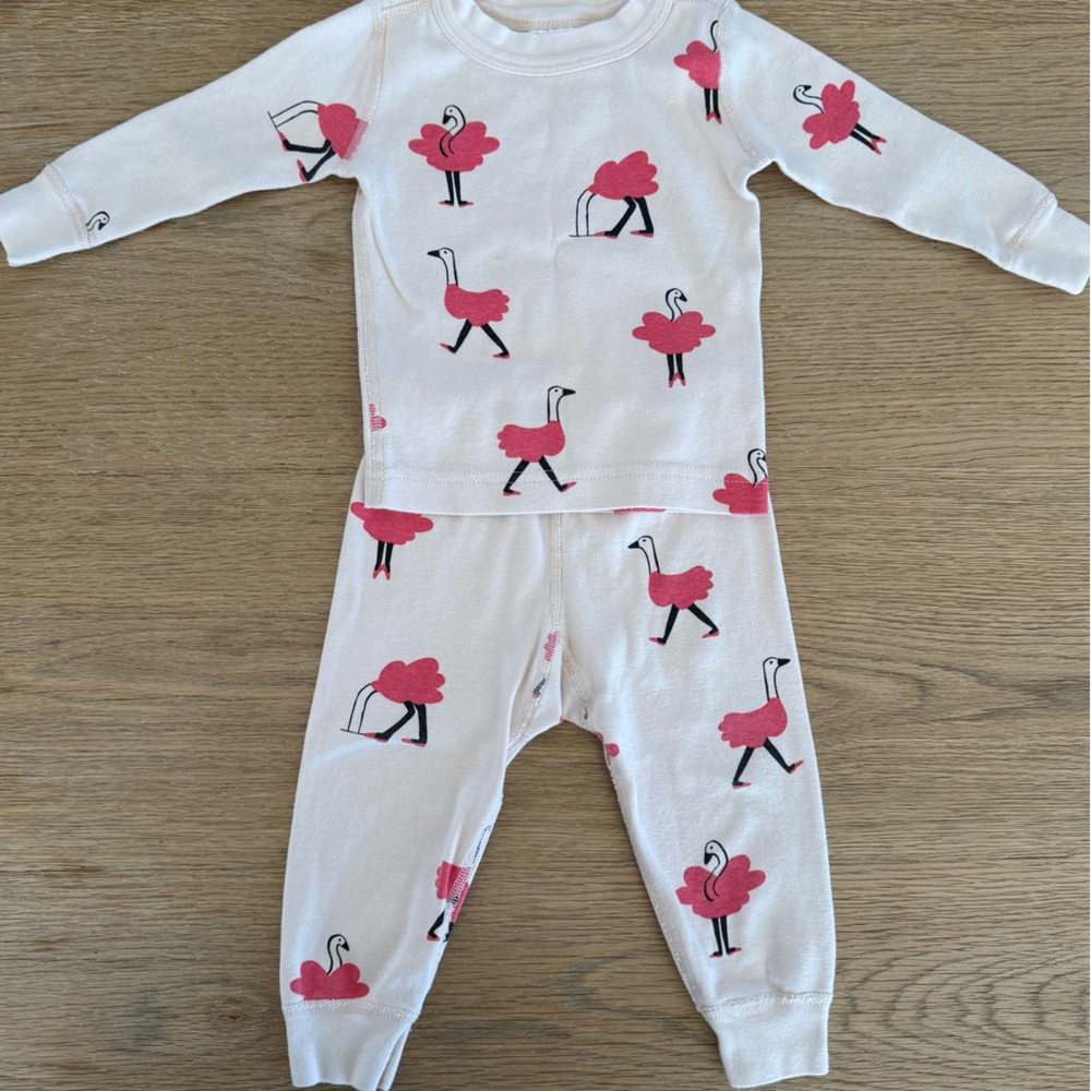 Hanna Andersson Pink Ostrich Kids Pajama Set, 18-24 months organic cotton